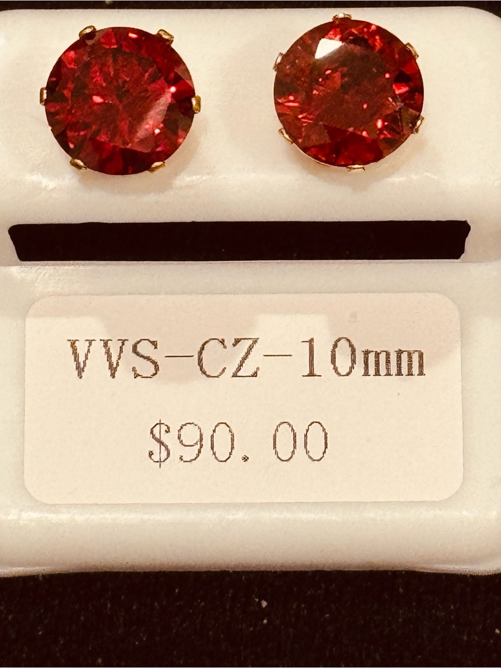 NWT AJ USA VVS Ruby Red CZ Stainless Steel Round Cut Stud Earrings - 10mm